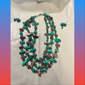 Three strand necklace with “sea glass type stones”